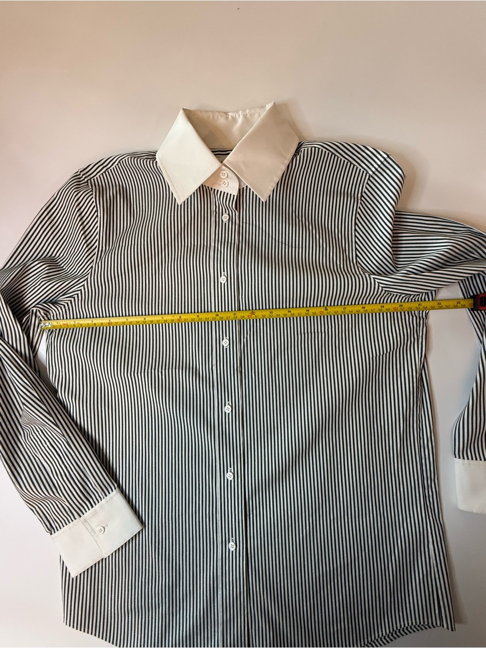 Lafayette 148 New York Shimmer Pinstripe Stretch Cotton Contrast Collar Blouse - Picture 9 of 16